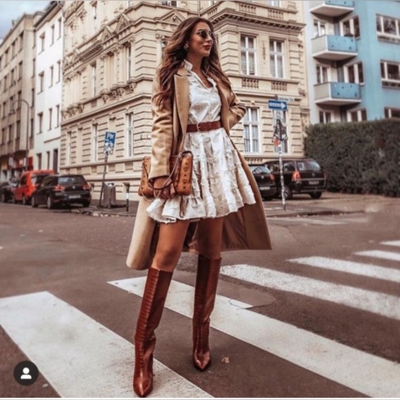 Women’s Croc Embossed Chunky Block Heel Brown Tall Boots Size 38 Fits Size 8 NEW - Picture 3 of 12